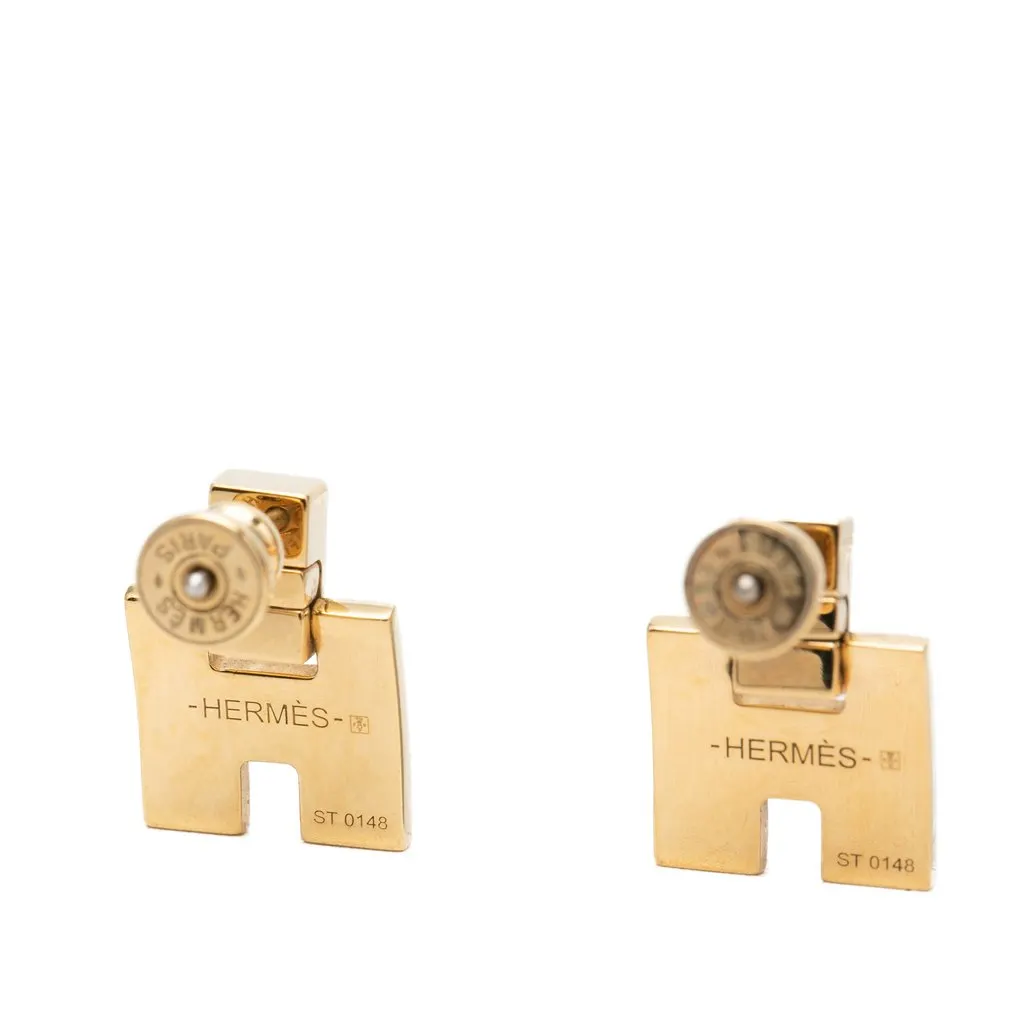 Hermès Gold Plated Enamel Eileen Push Back Earrings Gold Metal Very good - Inside View