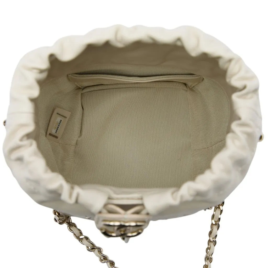 Chanel Mini Lambskin CC Chain Frame Drawstring Bucket Bag White Leather Very good - Model View