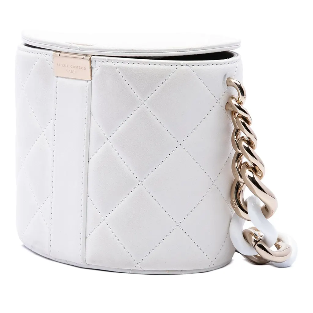 Chanel CC Quilted Lambskin Elegant Chain Vanity Case White Leather Very good - Back View