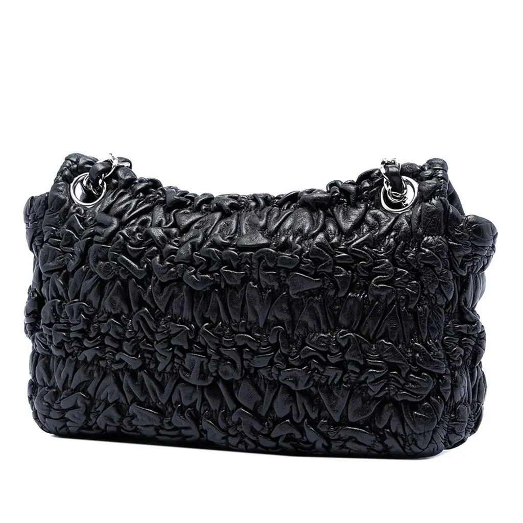 Chanel Medium Ruched Lambskin Astrakhan Flap Black Leather Very good - Back View