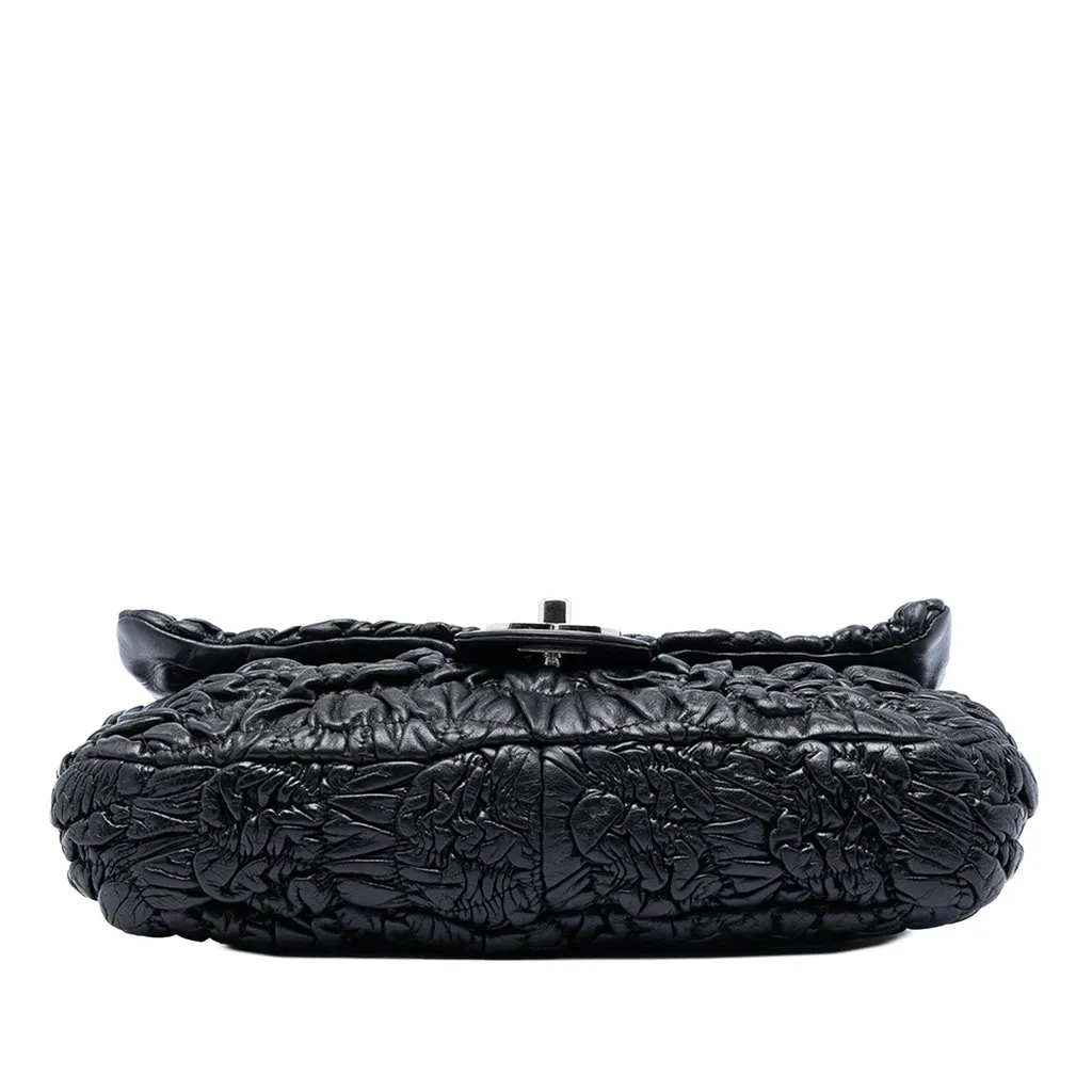 Chanel Medium Ruched Lambskin Astrakhan Flap Black Leather Very good - Inside View