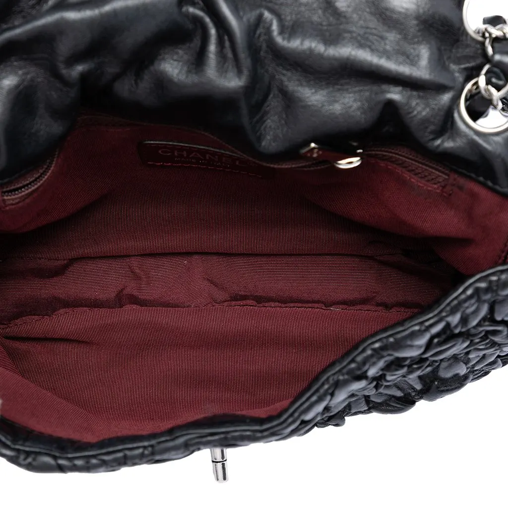 Chanel Medium Ruched Lambskin Astrakhan Flap Black Leather Very good - Model View
