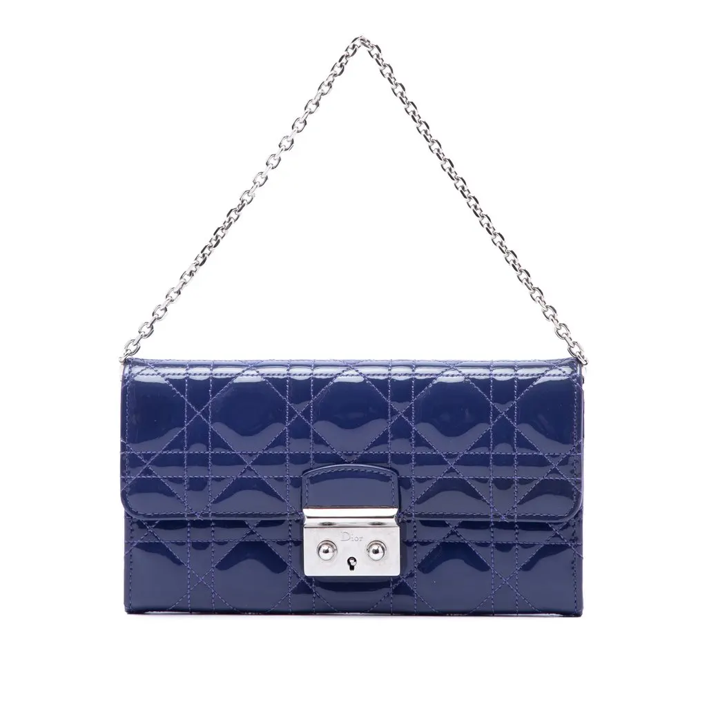 Dior Patent Cannage Miss Dior Wallet on Chain Blue Leather Very good - Front View