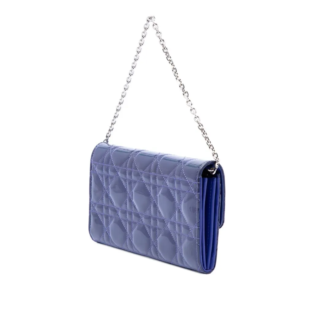 Dior Patent Cannage Miss Dior Wallet on Chain Blue Leather Very good - Back View