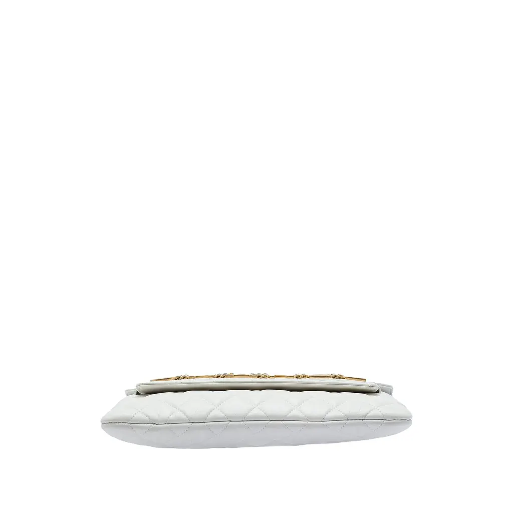 Chanel Quilted Calfskin Logo Enchained Clutch White Leather Very good - Inside View