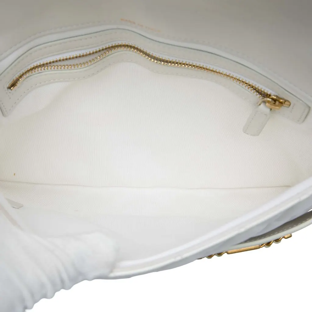 Chanel Quilted Calfskin Logo Enchained Clutch White Leather Very good - Model View