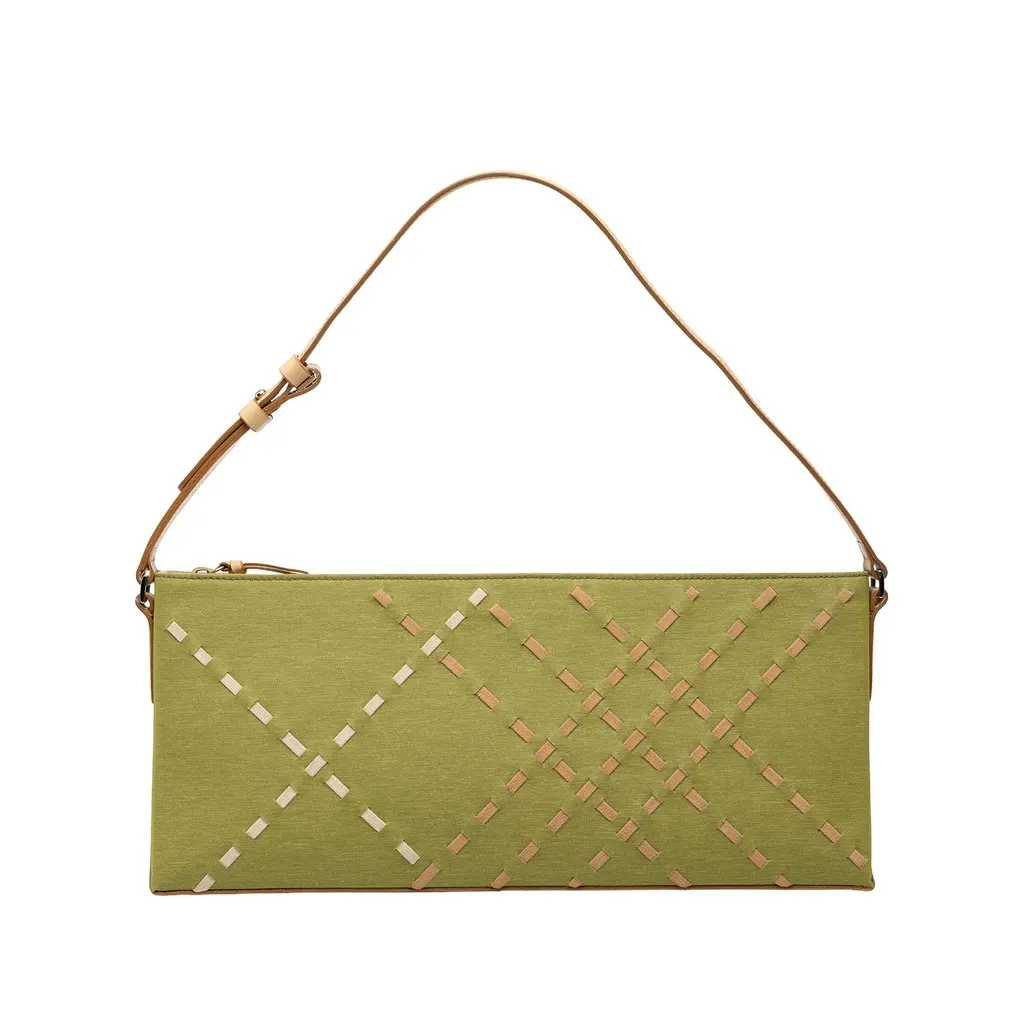 Burberry Stitched Supernova Check Satin Shoulder Bag Green Satin Very good - Front View