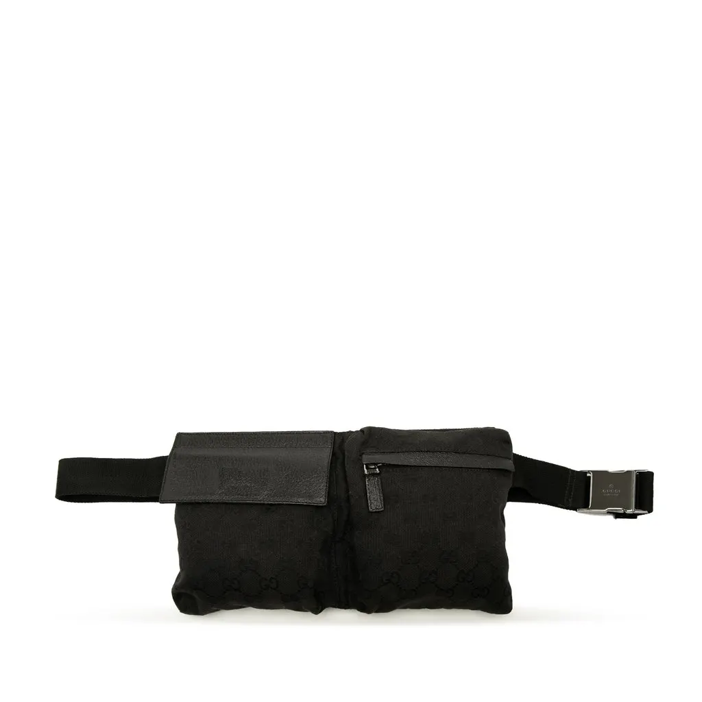 Gucci GG Canvas Double Pocket Belt Bag Black Very good - Front View