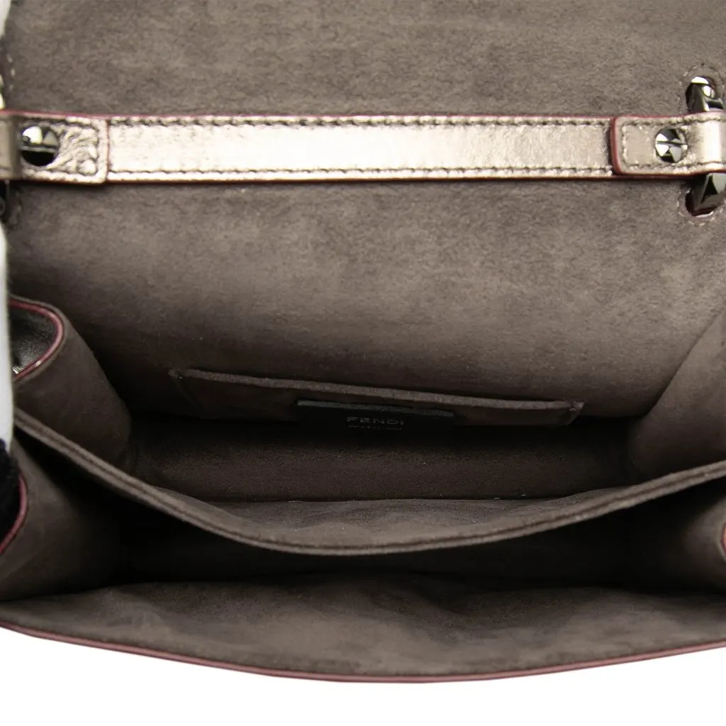 Fendi Mini Scalloped Metallic Studded Leather Kan I Crossbody Gold Leather Very good - Model View
