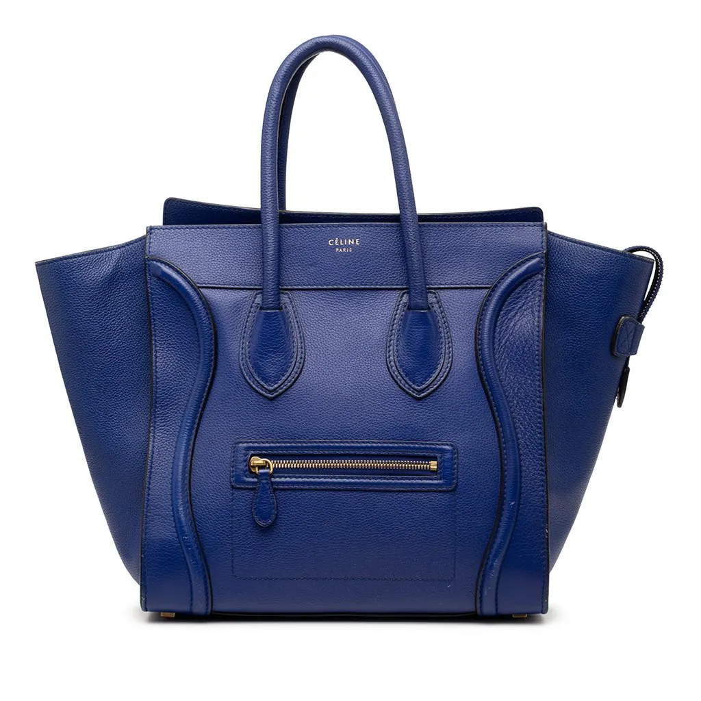 Celine Mini Calfskin Luggage Tote Blue Leather Very good - Front View