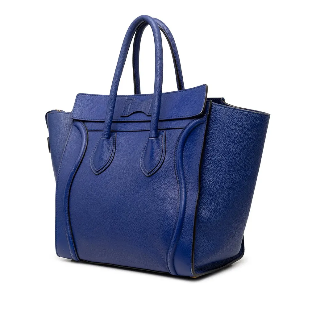 Celine Mini Calfskin Luggage Tote Blue Leather Very good - Back View