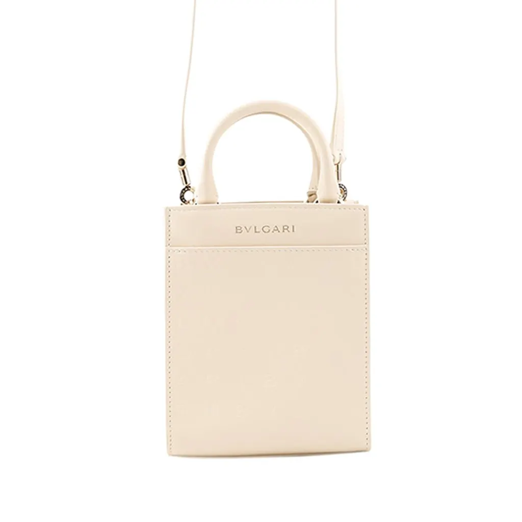 Bvlgari Mini Embossed Leather Logo Infinitum Satchel White Leather Very good - Front View
