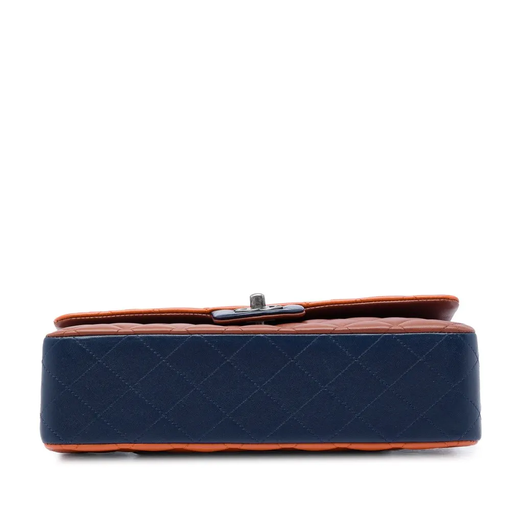Chanel Medium Classic Tricolor Lambskin Double Flap Orange Leather Very good - Inside View