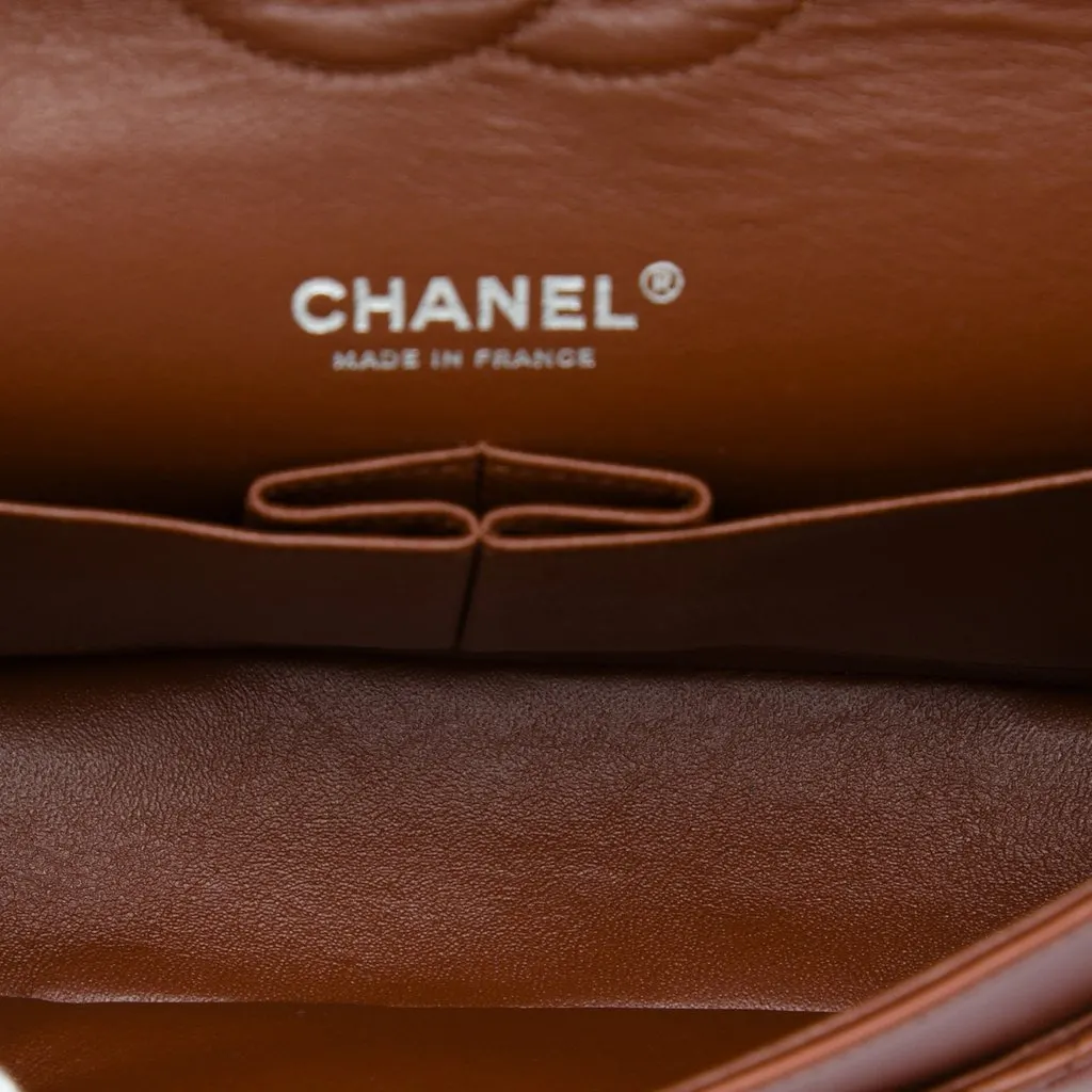 Chanel Medium Classic Tricolor Lambskin Double Flap Orange Leather Very good - Model View