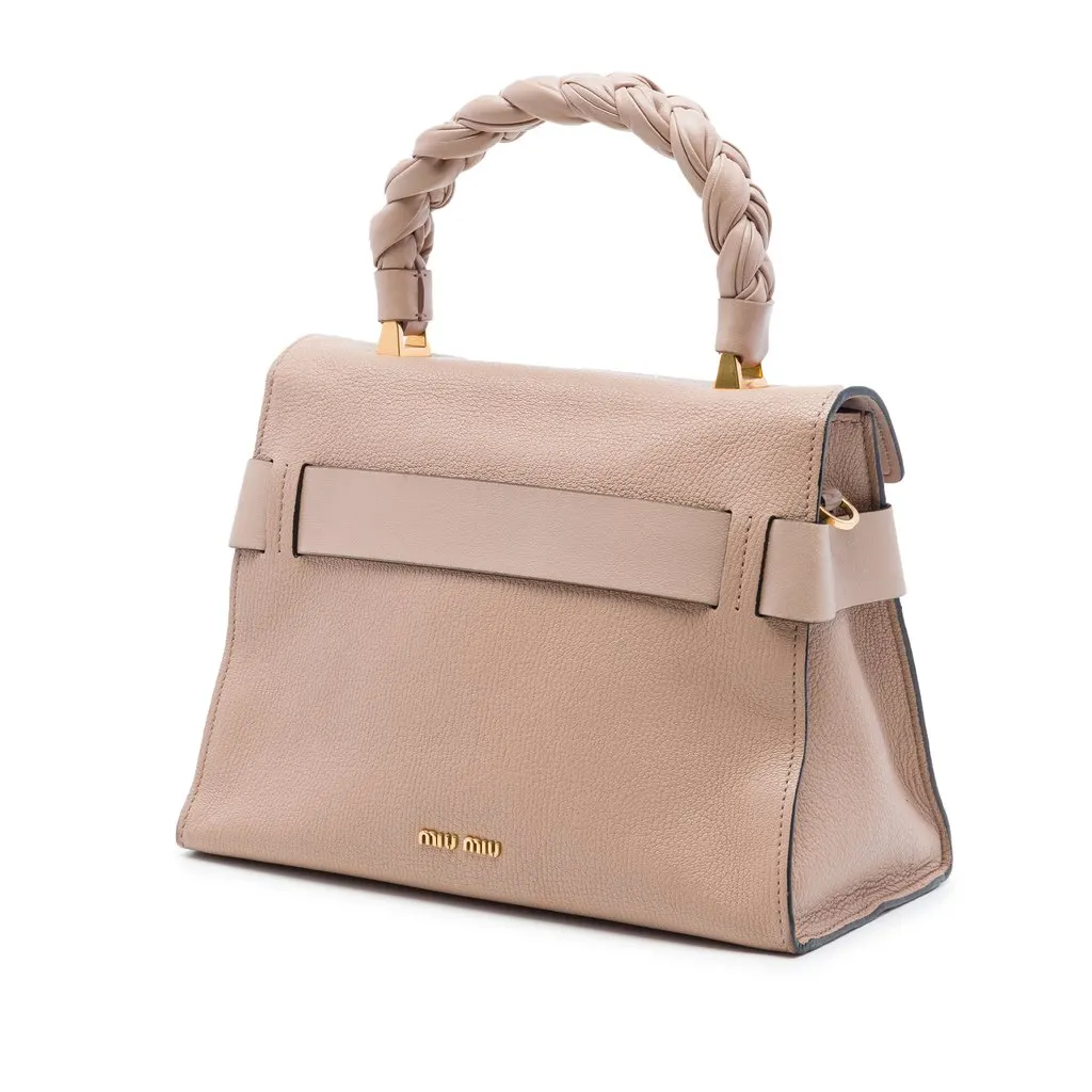 Miu Miu Mini Goatskin Madras Click Top Handle Bag Brown Leather Very good - Back View
