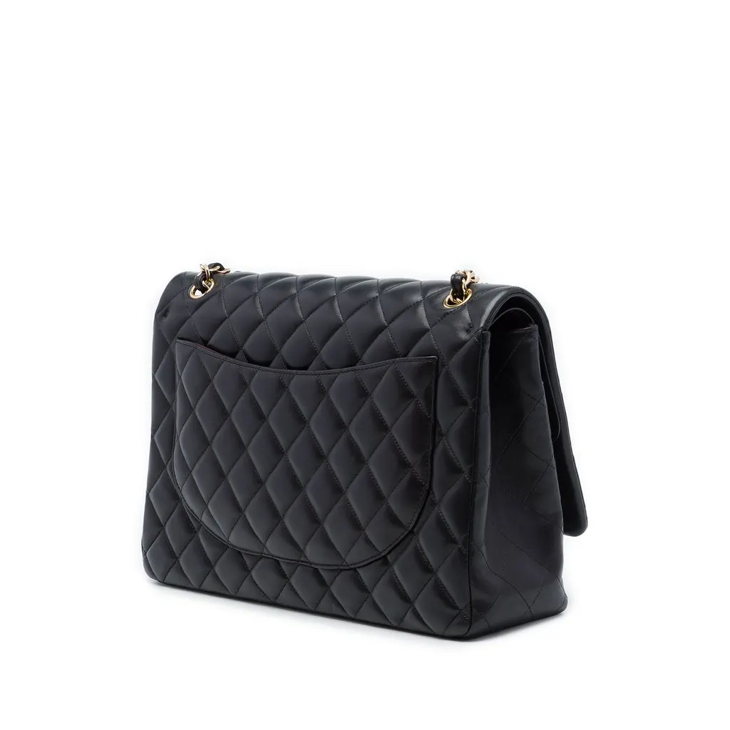 Chanel Maxi Classic Lambskin Double Flap Black Leather Very good - Back View