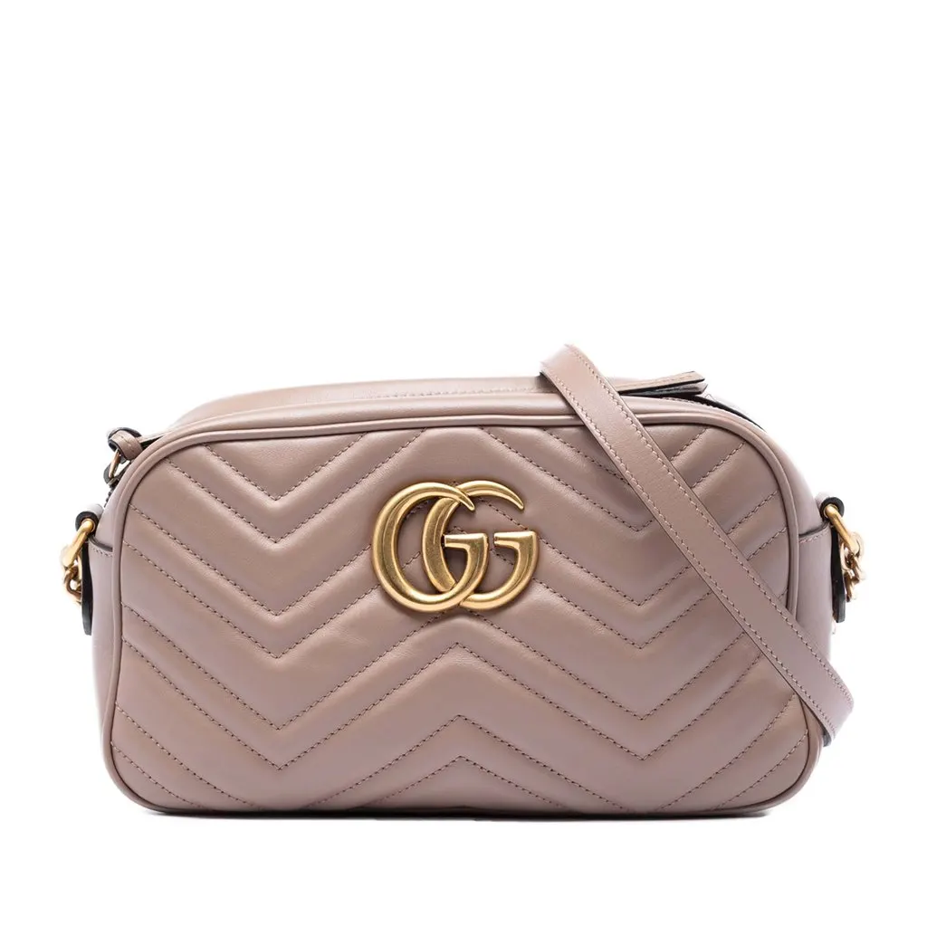 Gucci Small GG Marmont Matelasse Leather Crossbody Brown Leather Very good - Front View