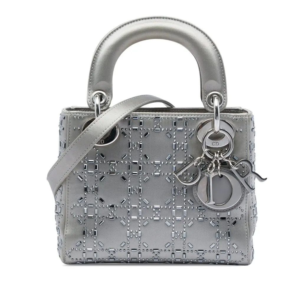 Dior Mini Satin Cannage Crystal Embellished Lady Dior MultiColor Very good - Front View