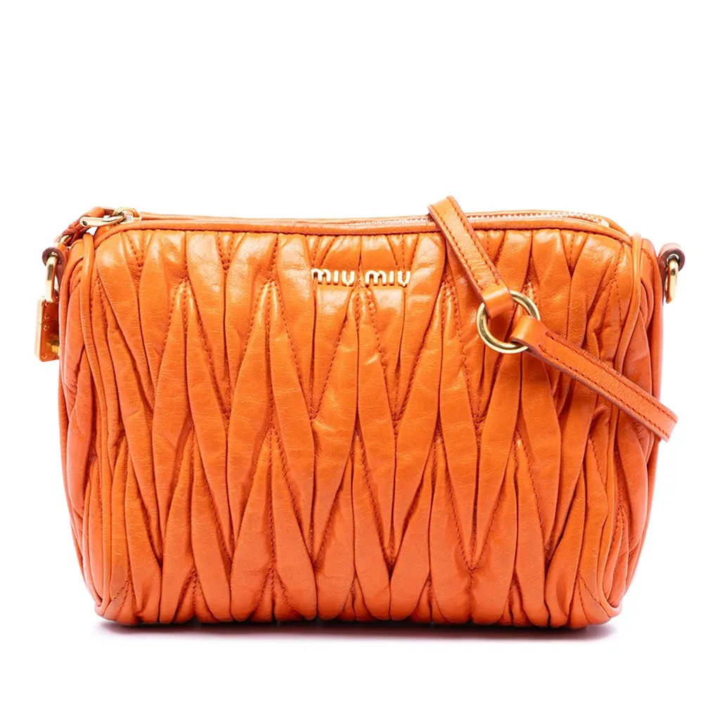 Miu Miu Matelasse Nappa Lux Charm Shoulder Bag Orange Leather Very good - Front View