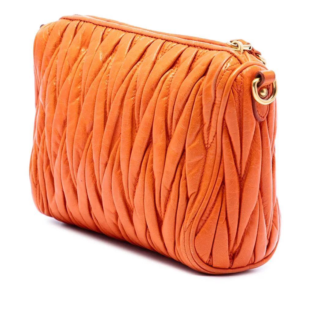 Miu Miu Matelasse Nappa Lux Charm Shoulder Bag Orange Leather Very good - Back View
