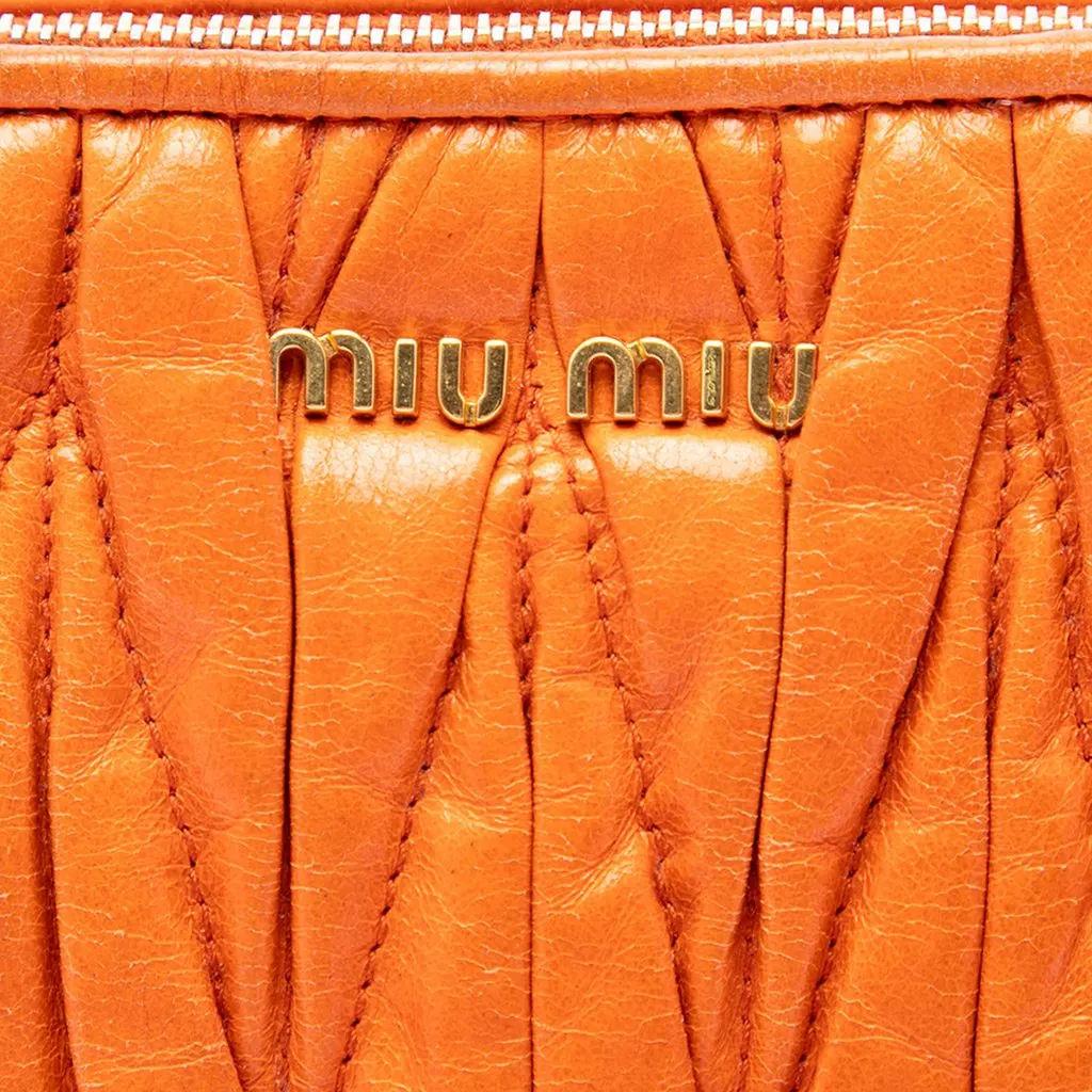 Miu Miu Matelasse Nappa Lux Charm Shoulder Bag Orange Leather Very good - Box View