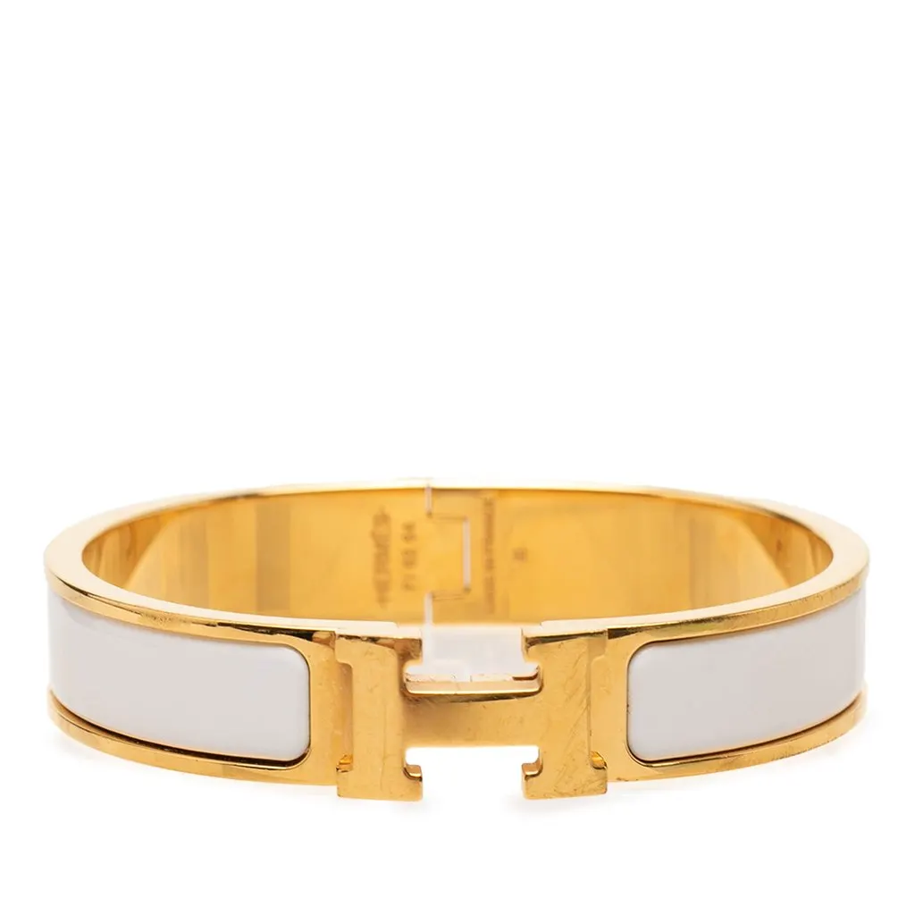Hermès Narrow Enamel Clic H Bracelet PM White Enamel Very good - Front View