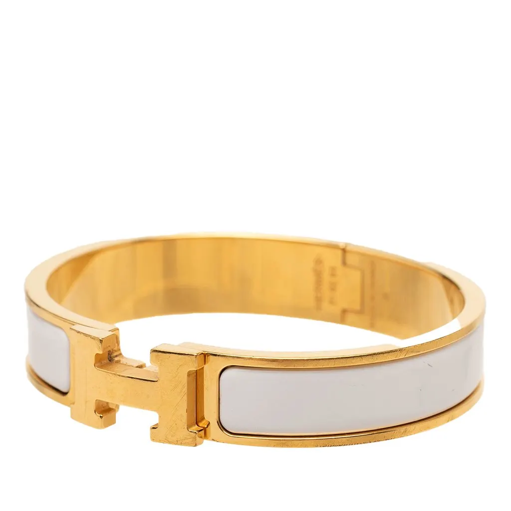 Hermès Narrow Enamel Clic H Bracelet PM White Enamel Very good - Back View