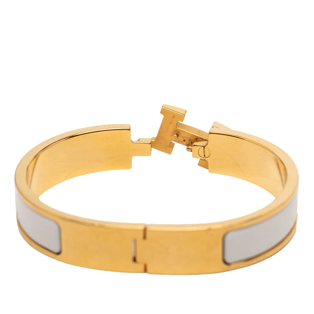 Hermès Narrow Enamel Clic H Bracelet PM White Enamel Very good - Model View