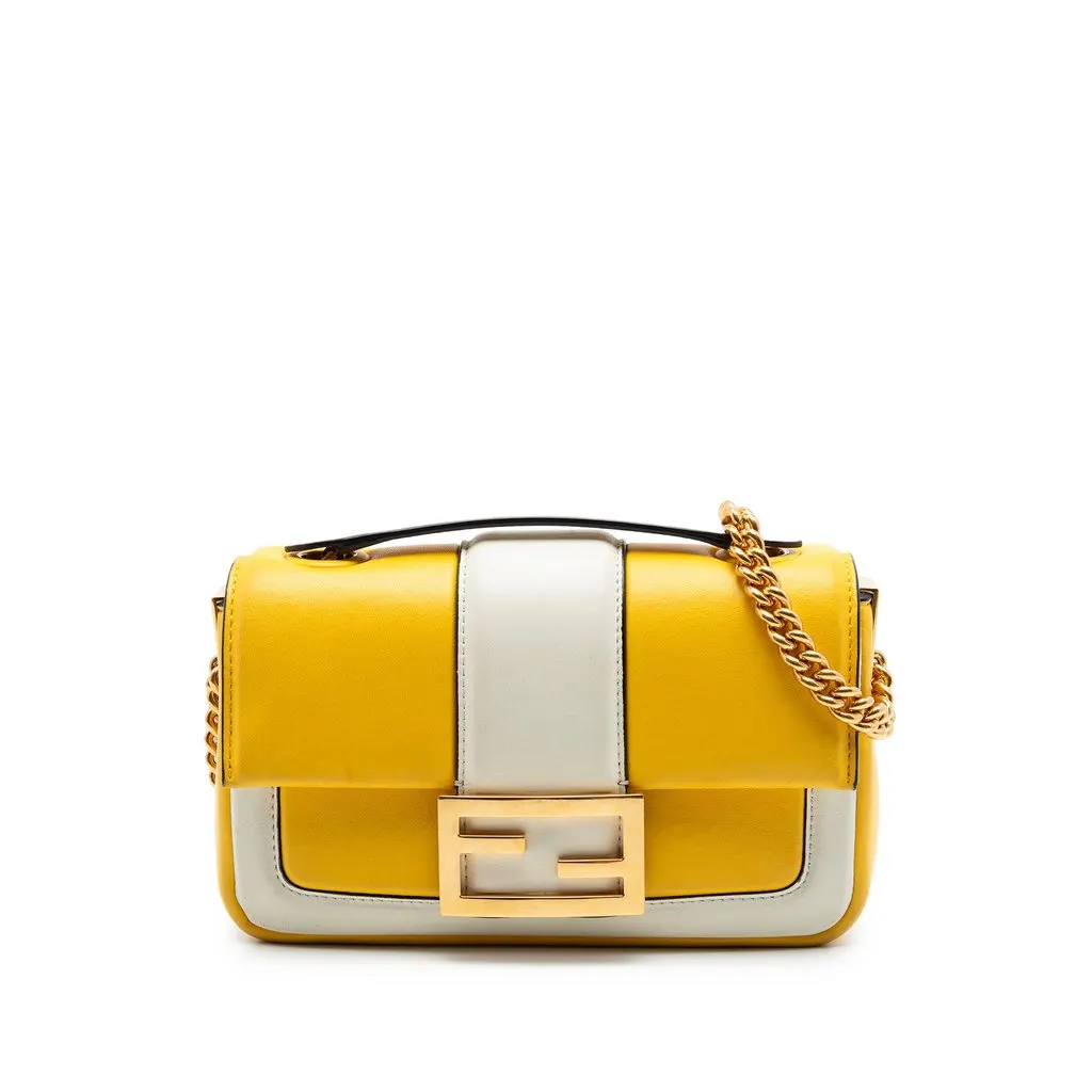 Fendi Mini Bicolor Nappa Apolo Chain Baguette Shoulder Bag Yellow Leather Very good - Front View
