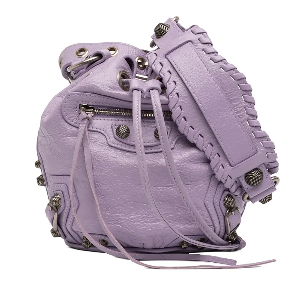 Balenciaga Lambskin Le Cagole Bucket Bag XS Purple Leather Never worn - Front View