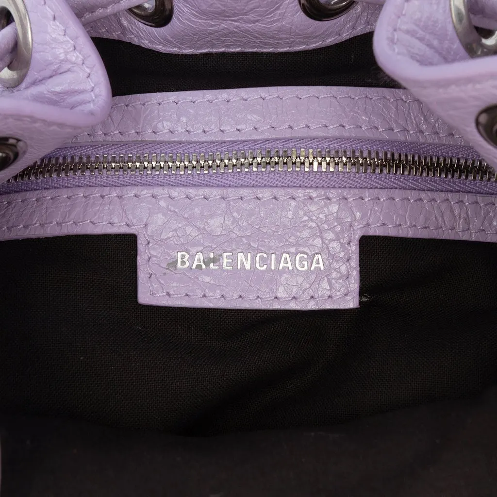 Balenciaga Lambskin Le Cagole Bucket Bag XS Purple Leather Never worn - Box View