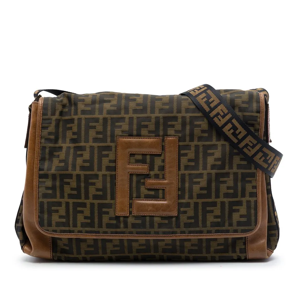 Fendi Zucca Canvas FF Messenger Bag Brown Canvas Good - Front View