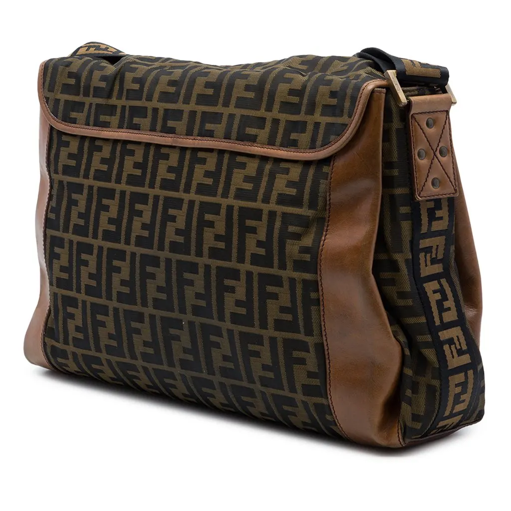 Fendi Zucca Canvas FF Messenger Bag Brown Canvas Good - Back View