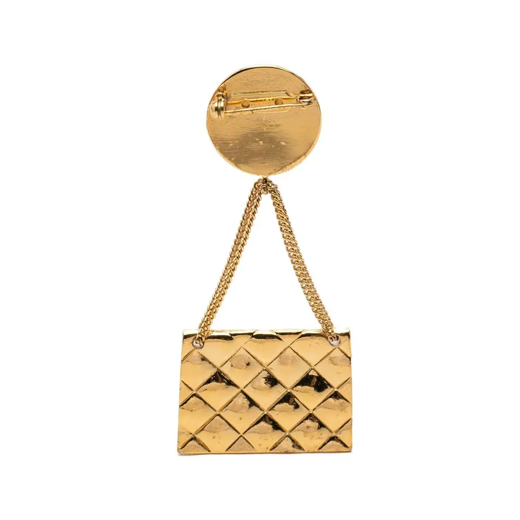 Chanel CC Gold Plated Quilted Flap Bag Medallion Brooch Gold Metal Very good - Back View