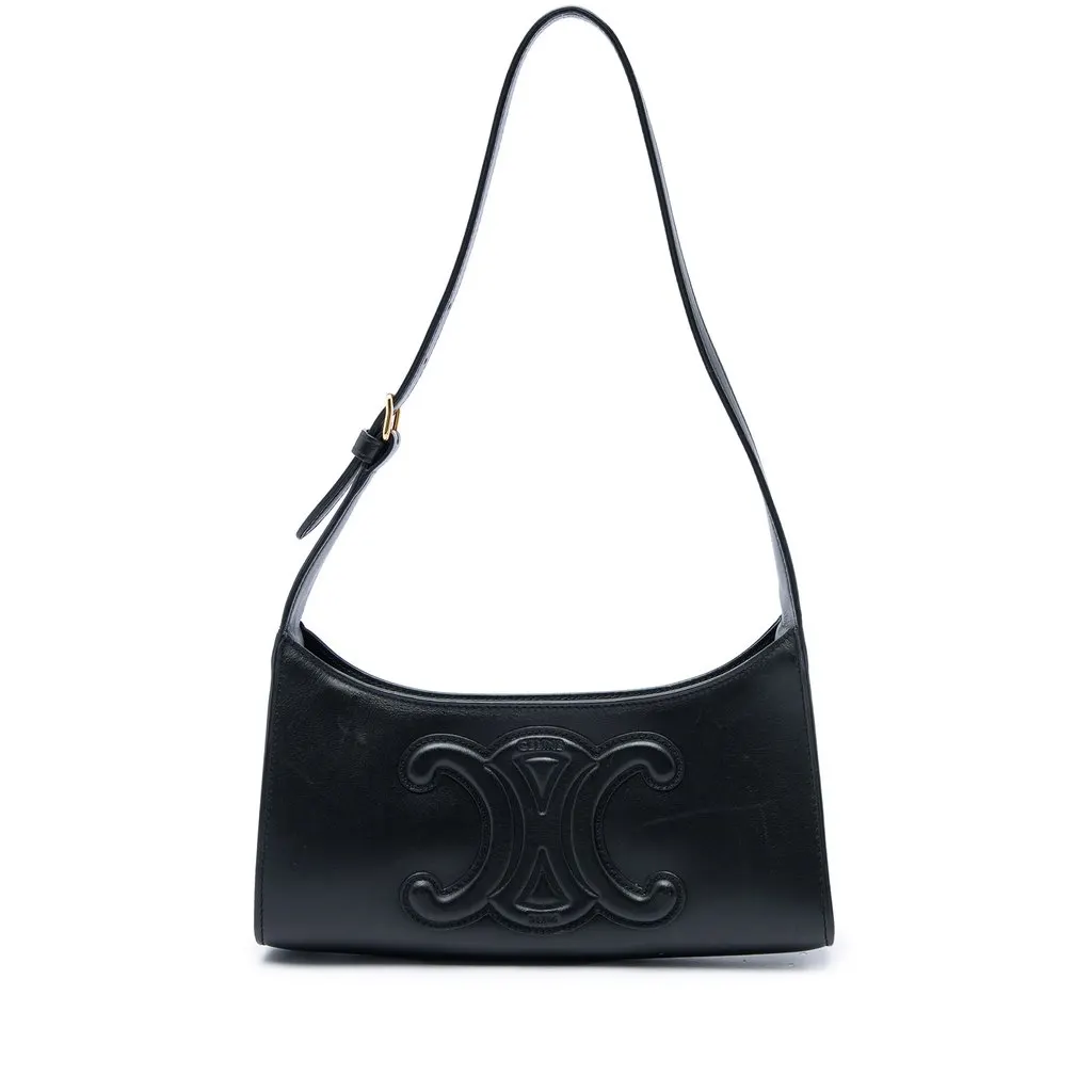 Celine Smooth Calfskin Cuir Triomphe Shoulder Bag Black Leather Good - Front View