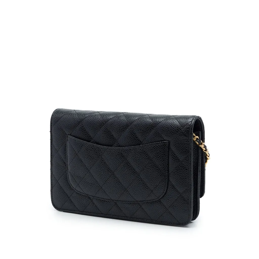 Chanel CC Quilted Caviar Wallet on Chain Black Leather Very good - Back View