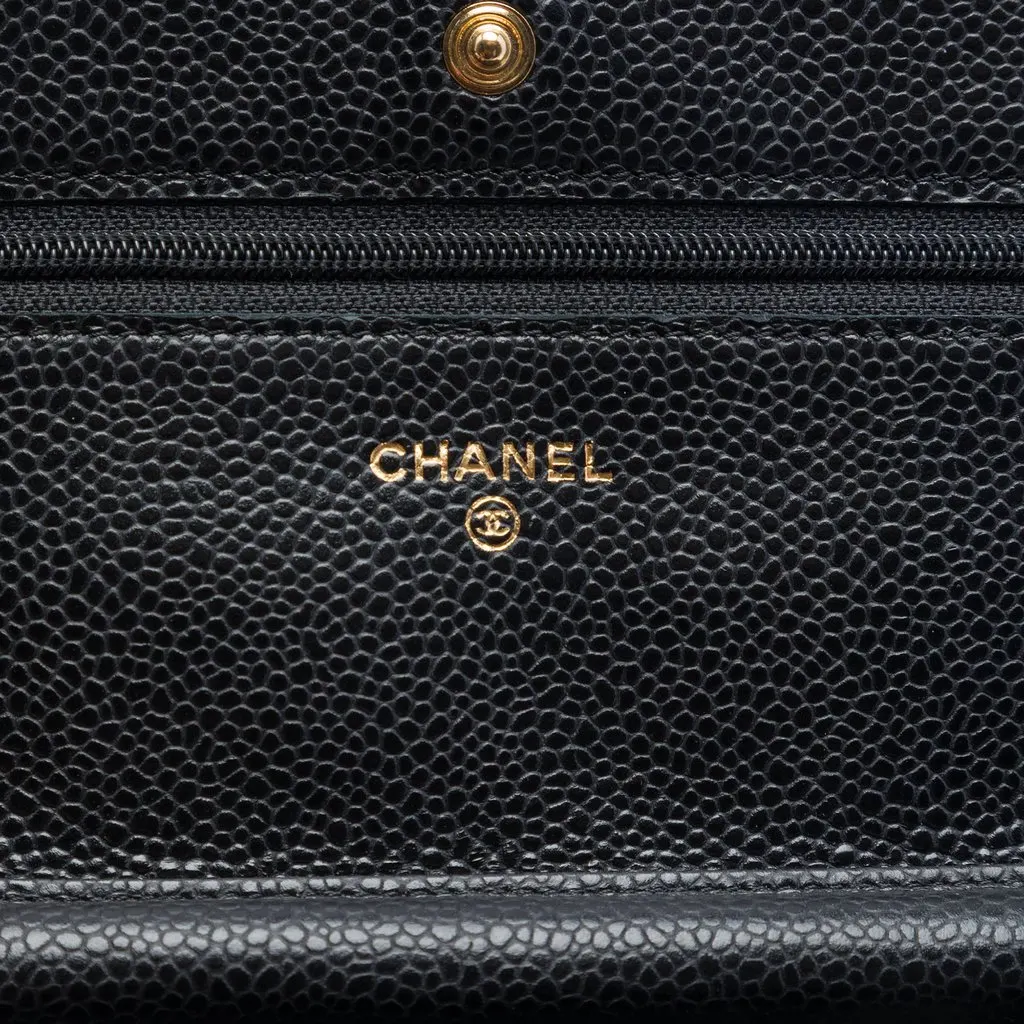 Chanel CC Quilted Caviar Wallet on Chain Black Leather Very good - Box View