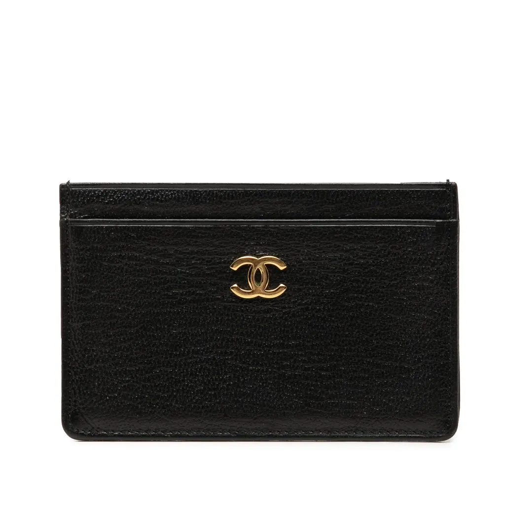 Chanel CC Grained Calfskin Card Holder Black Leather Very good - Front View