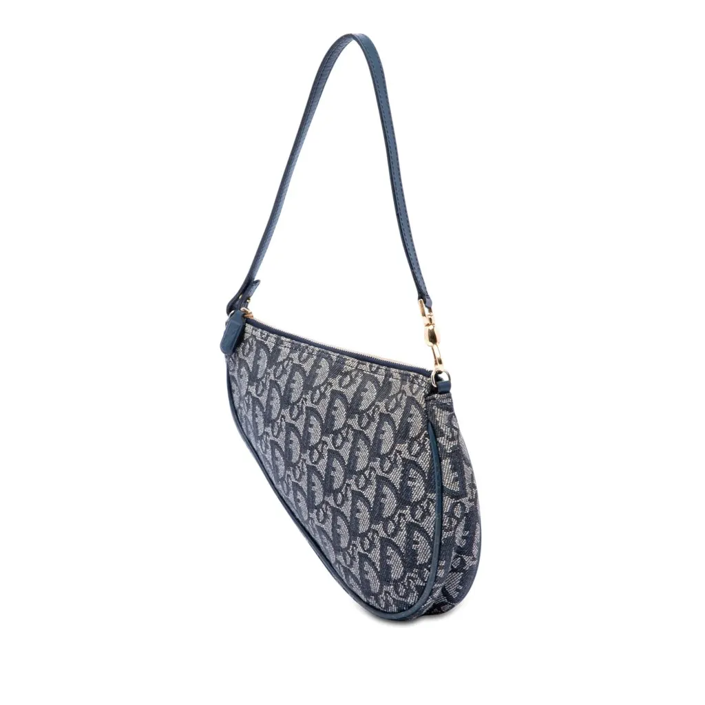 Dior Mini Diorissimo Canvas Saddle Pochette Blue Canvas Good - Back View