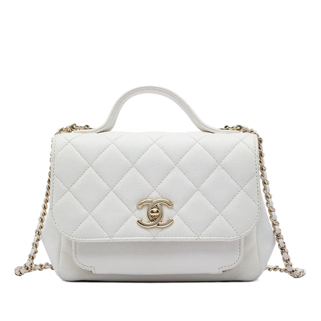 Chanel Small Quilted Caviar Business Affinity Top Handle Flap White Leather Very good - Front View