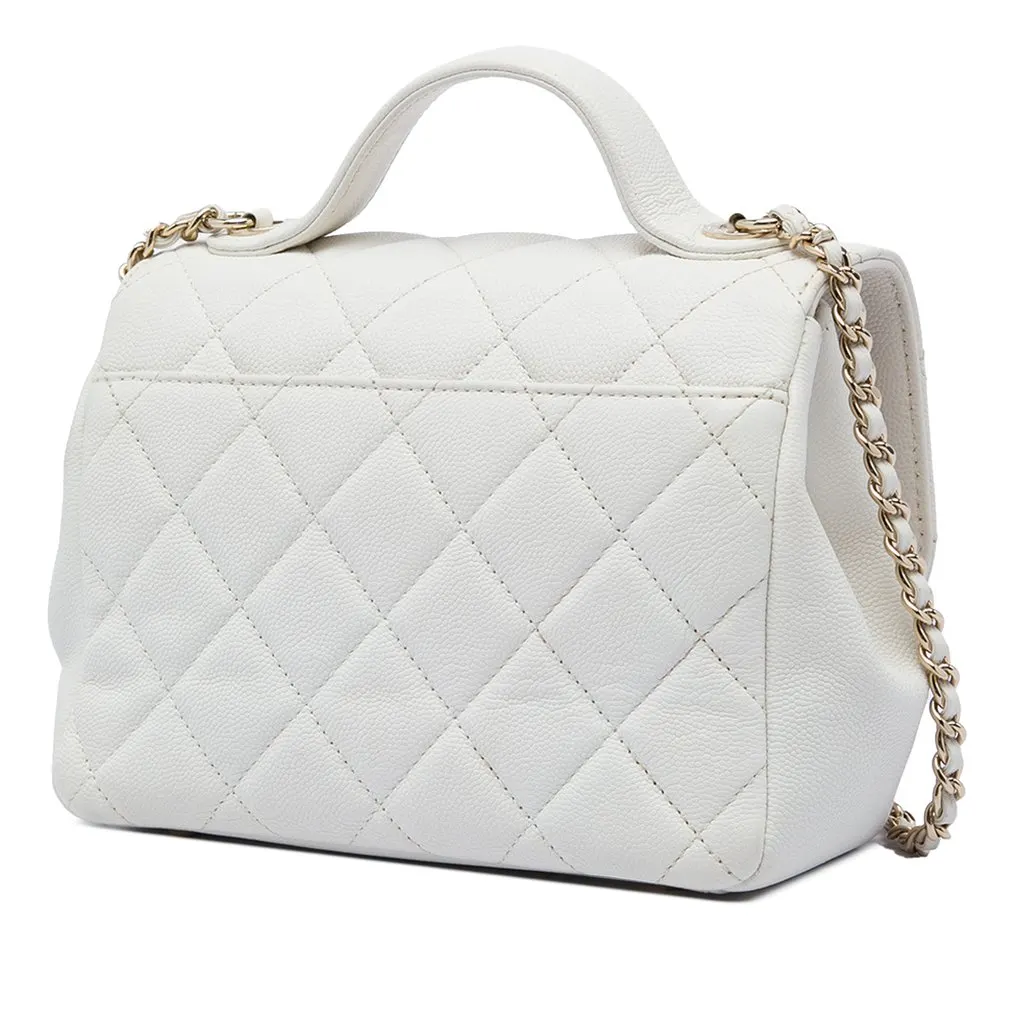 Chanel Small Quilted Caviar Business Affinity Top Handle Flap White Leather Very good - Back View