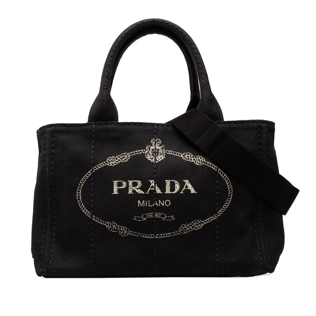 Prada Small Canvas Canapa Logo Tote Black Canvas Very good - Front View