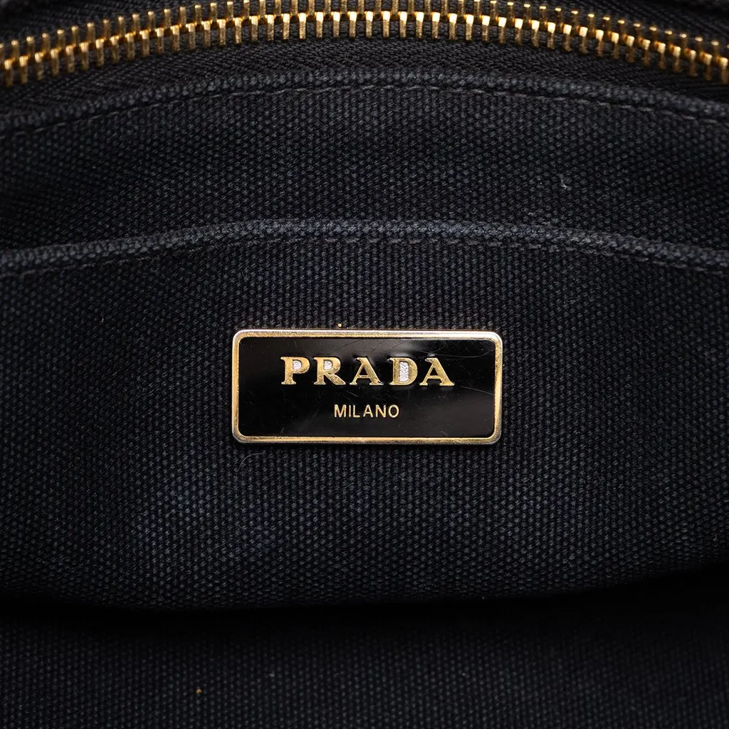 Prada Small Canvas Canapa Logo Tote Black Canvas Very good - Box View