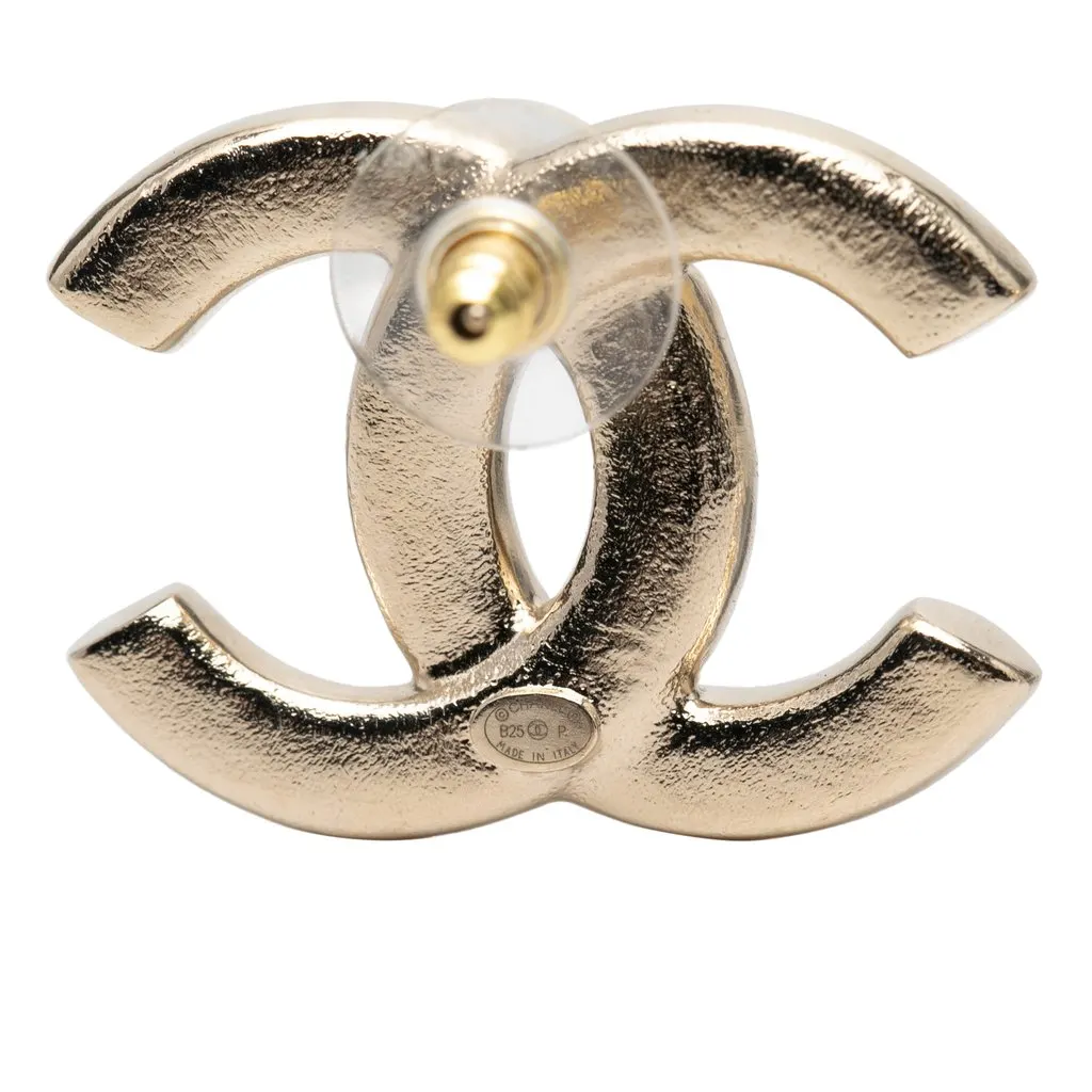 Chanel CC Gold Plated Strass Faux Pearl Push Back Earrings Gold Metal Very good - Inside View