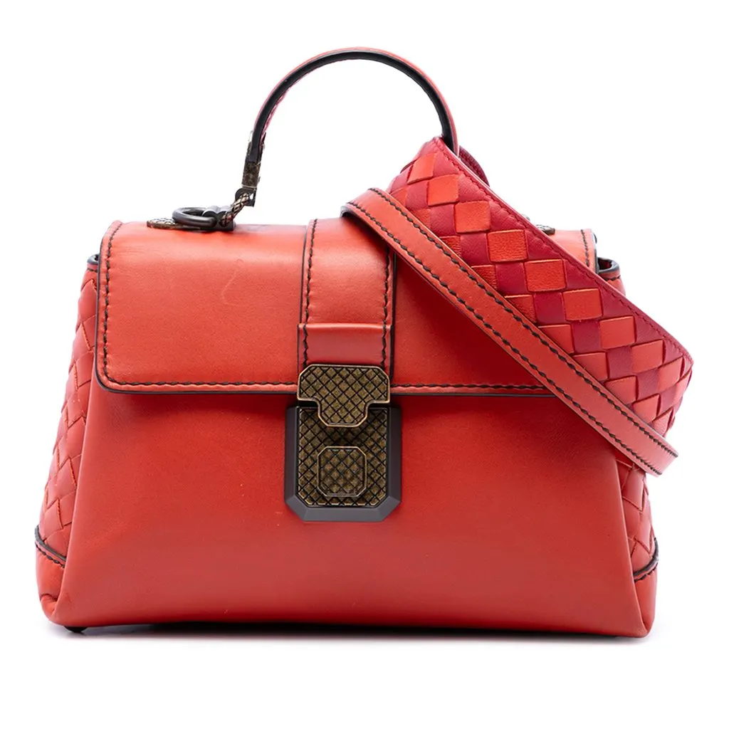 Bottega Veneta Mini Intrecciato Trimmed Nappa Piazza Top Handle Satchel Red Leather Very good - Front View