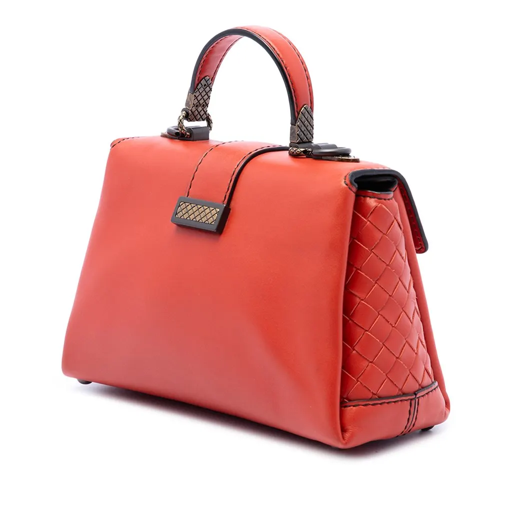 Bottega Veneta Mini Intrecciato Trimmed Nappa Piazza Top Handle Satchel Red Leather Very good - Back View
