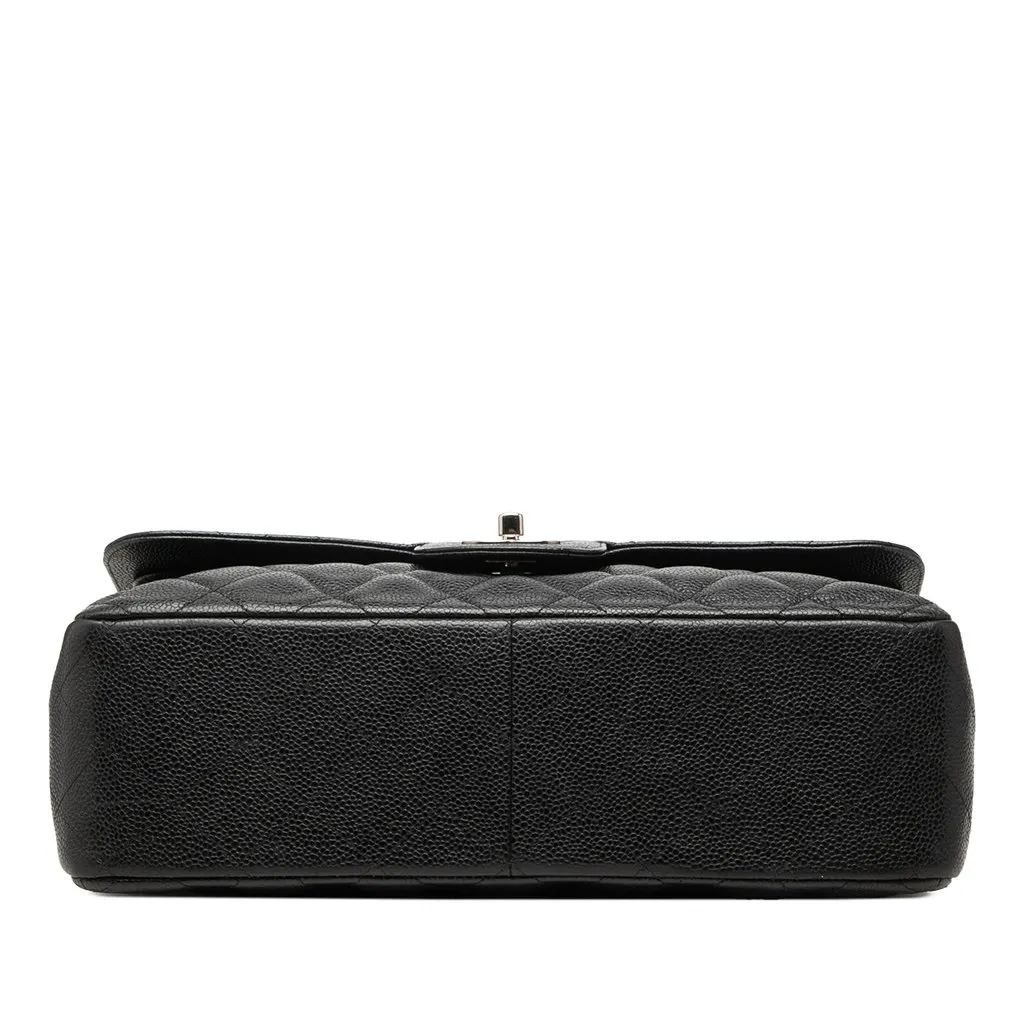 Chanel Jumbo Classic Caviar Double Flap Black Leather Good - Inside View