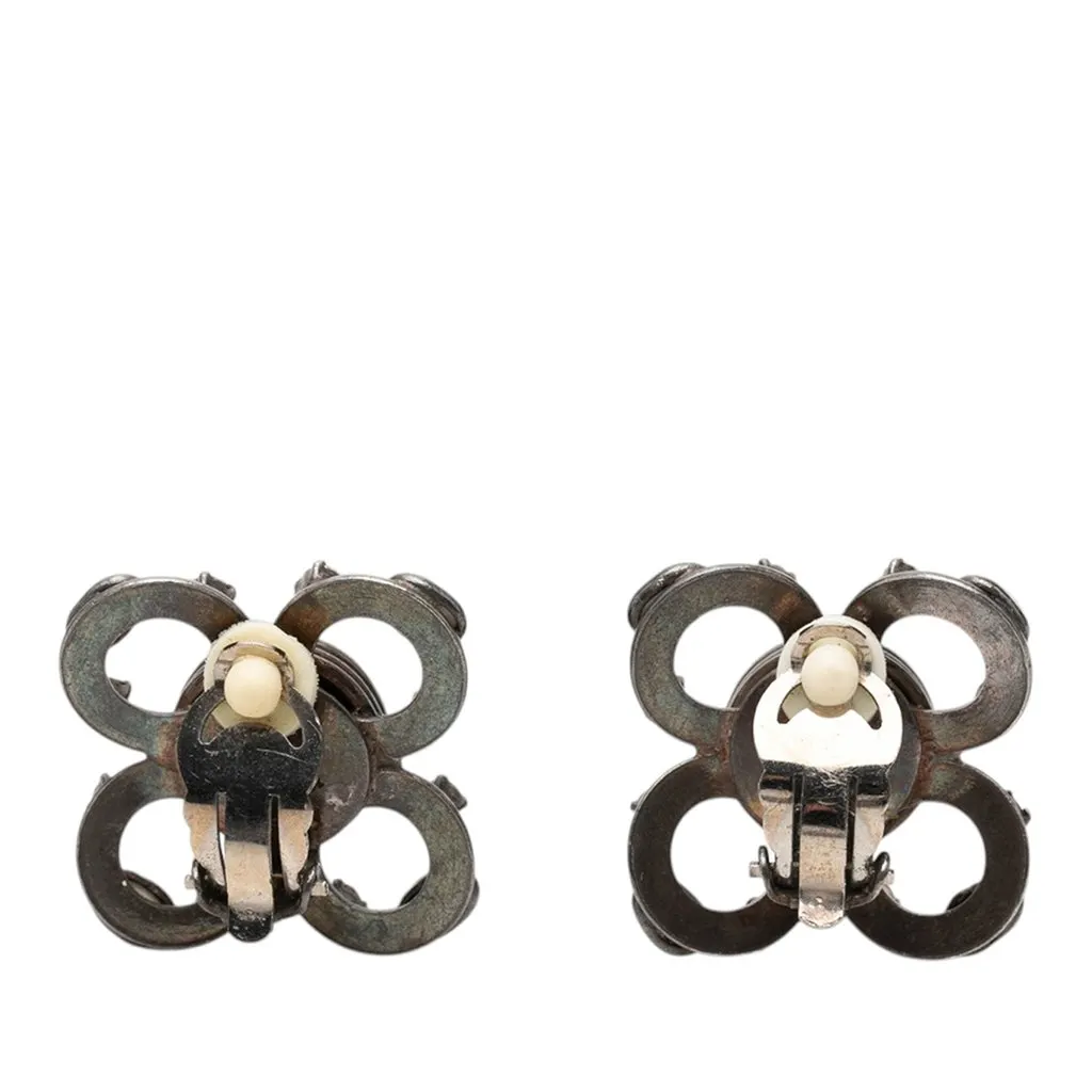 Chanel Brass Cabochon Enamel Strass Clip On Earrings Silver Metal Very good - Back View
