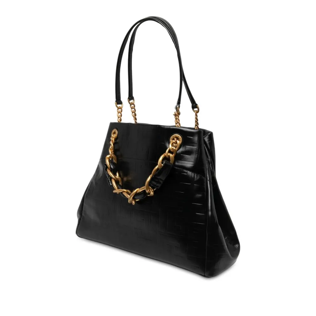 Balmain Embossed Crackled Calfskin 1945 Soft Tote Black Leather Very good - Back View