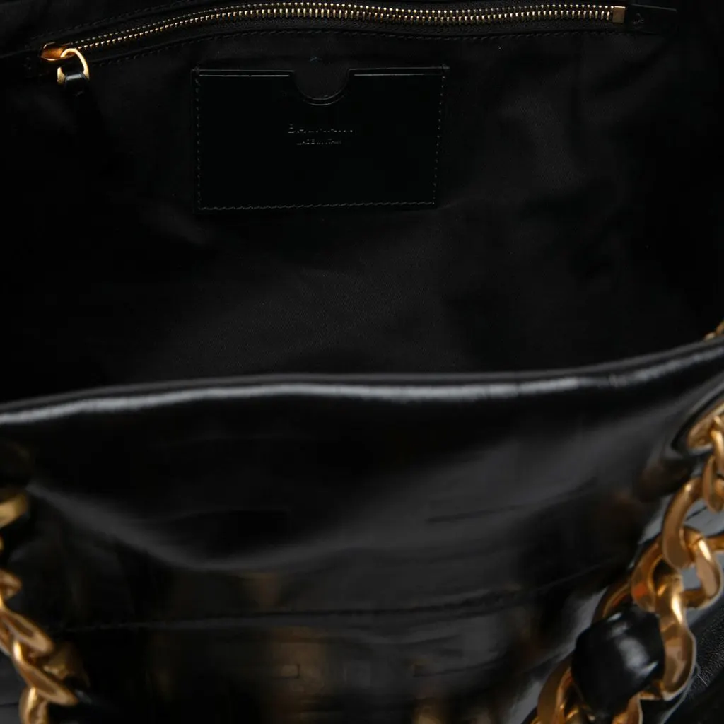 Balmain Embossed Crackled Calfskin 1945 Soft Tote Black Leather Very good - Model View